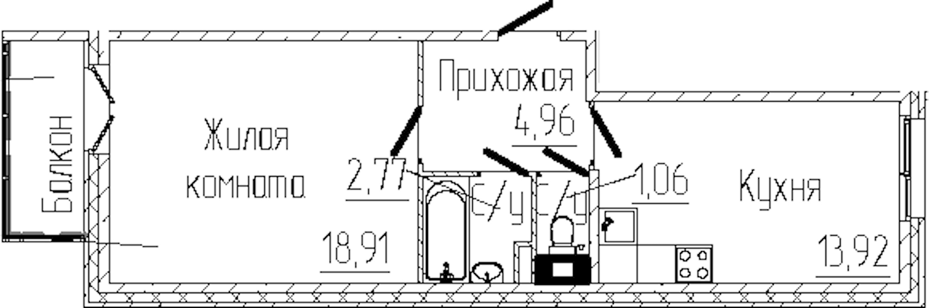 1-комнатная квартира 42.57 м², 7/8 эт., ЖК «SERTOLOVO PARK»
